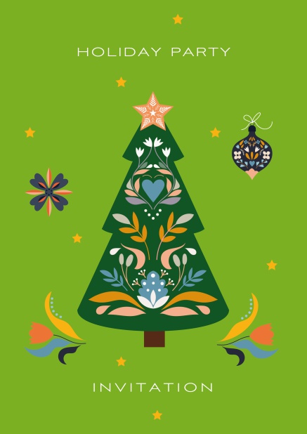 Online Holiday party invitation card with decorated Christmas Tree