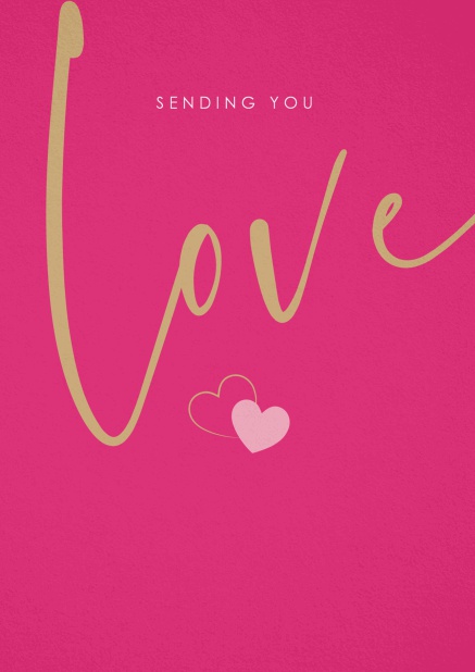 Pink Greeting card with golden Love