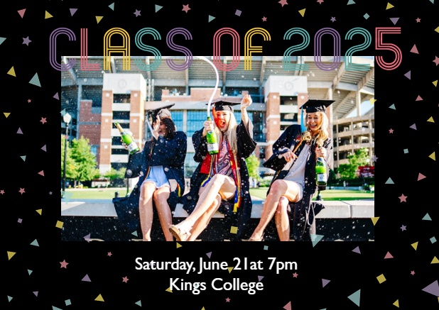 Online Invitation with colorful Class of 2025 card design.