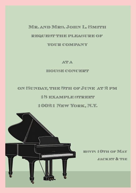 Online invitation card with piano Pink.