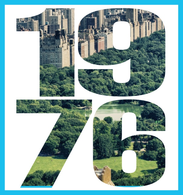 Online Einladungskarte mit ausgeschnittener 1976 für eigenes Foto Blau.