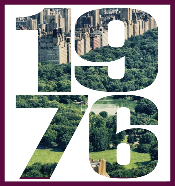 Online Einladungskarte mit ausgeschnittener 1976 für eigenes Foto Lila.