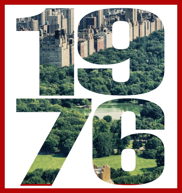 Online Einladungskarte mit ausgeschnittener 1976 für eigenes Foto Rot.