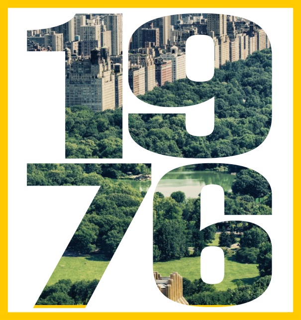 Online Einladungskarte mit ausgeschnittener 1976 für eigenes Foto Gelb.