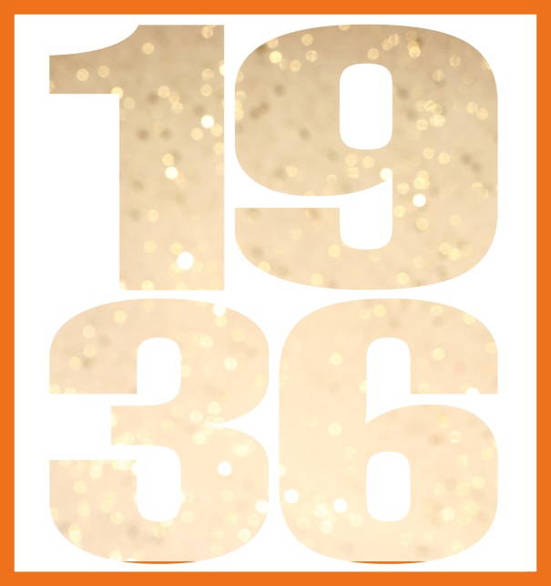 Oniine invitation card with cut out 1936 for own photo Orange.