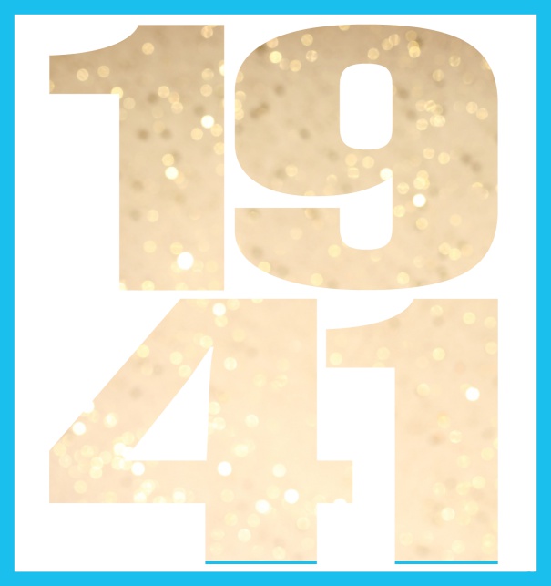 Online Invitation card in large format with cut out 1941 for an own photo or image. Blue.