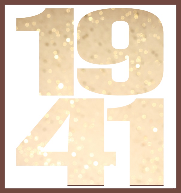 Online Invitation card in large format with cut out 1941 for an own photo or image. Gold.