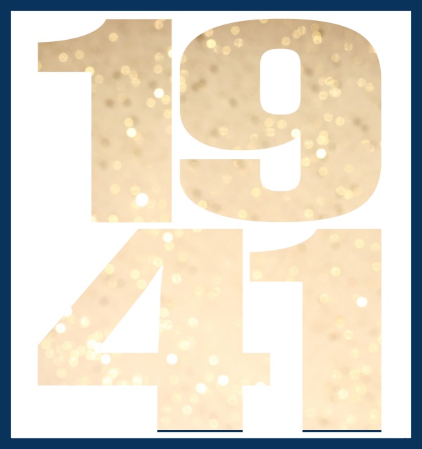 Online Invitation card in large format with cut out 1941 for an own photo or image. Navy.