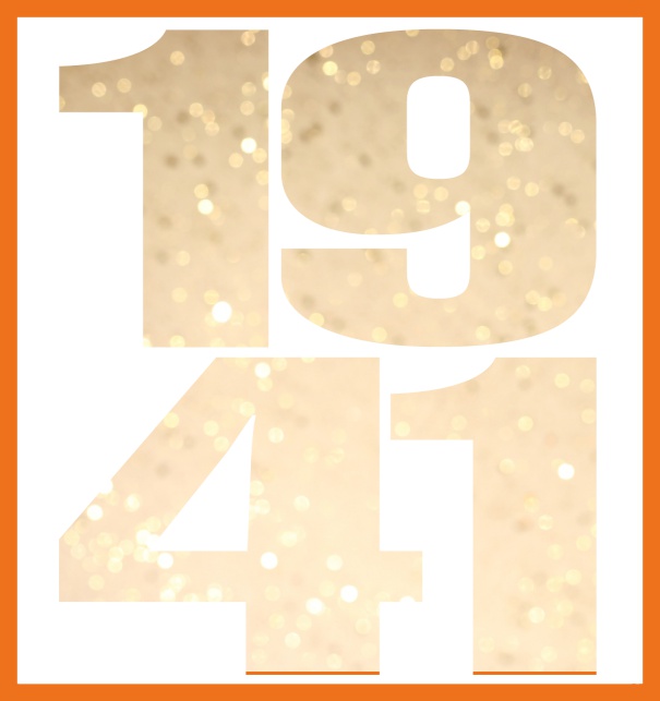 Online Invitation card in large format with cut out 1941 for an own photo or image. Orange.