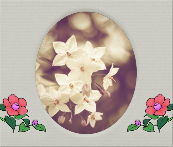 Photo Card Save the Date with Flower Border and Oval Picture Frame.