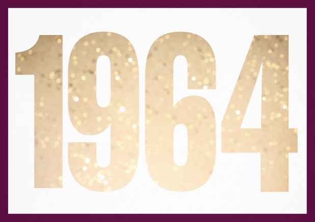 Invitation card with cut out 1964 for optional own photo Purple.