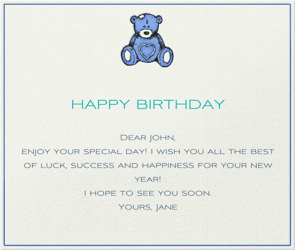 White Children's Card with Blue Bear.
