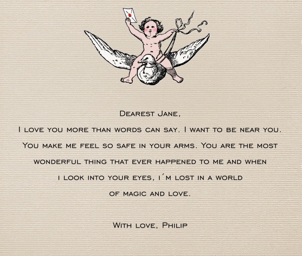 Online Tan Love Letter with Cherub on Dove.