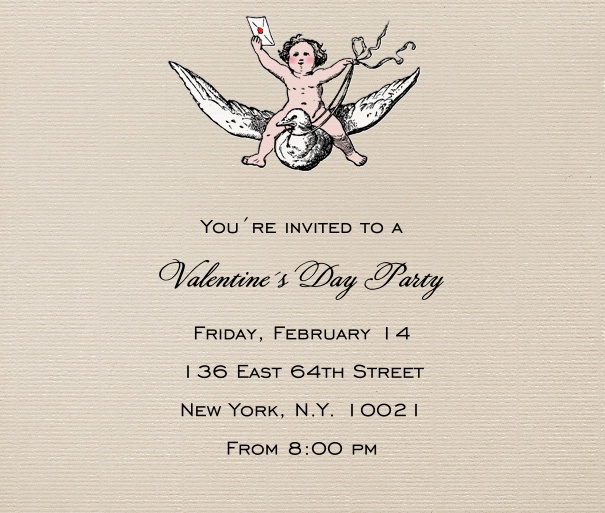 Tan Love Letter Invitation with Cherub on Dove.