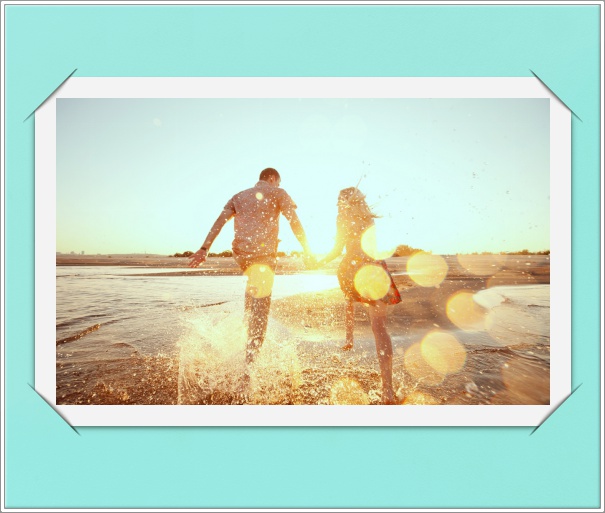 Square blue customizable Photo Invitation card with Tiffany Border.