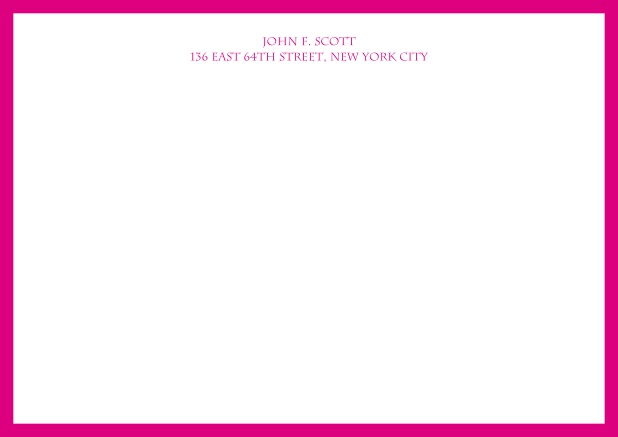 White online correspondence card with blue frame and text. Pink.
