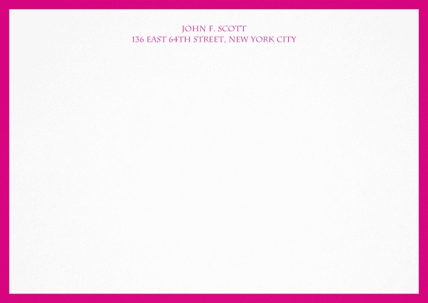 White correspondence card with blue frame and text. Pink.