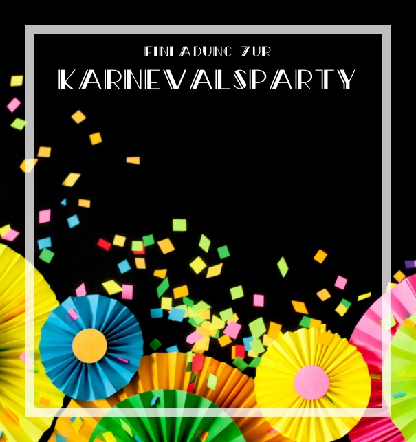 Online Fasching-Einladungskarte mit bunten Cocktail-Schirmchen.