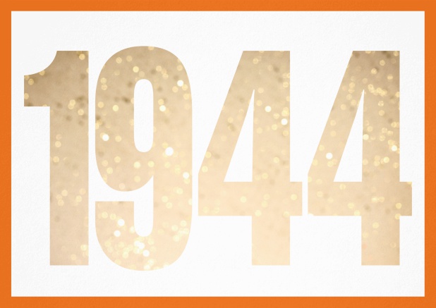 Invitation card with cut out 1944 for optional own photo Orange.