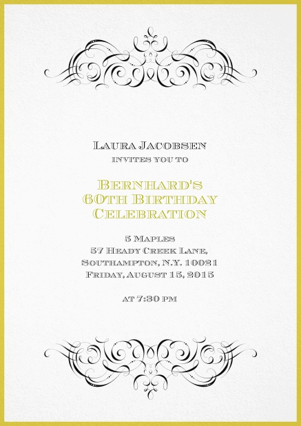 Invitation with ornament on top and bottom for 60th birthday.