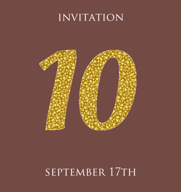 10th Anniversary online invitation card with animated number 10 in Italic letters and golden mosaic stones Gold.