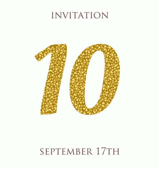 10th Anniversary online invitation card with animated number 10 in Italic letters and golden mosaic stones White.