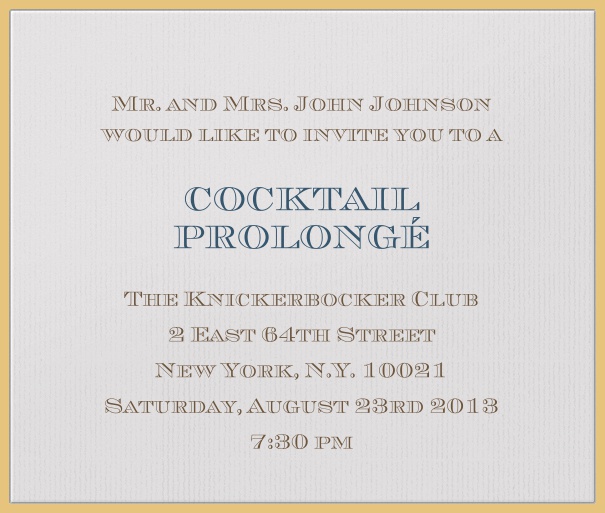 Square Beige Cocktail Party Invitation Template with Gold border.