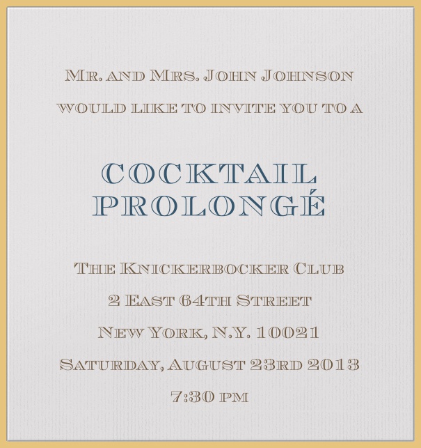 High Format Beige Cocktail Party Invitation Template with Gold border.