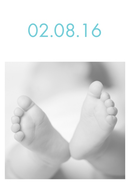 Online Birth announcement with large photo and editbale colorful text. Blue.