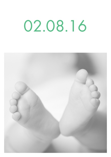 Online Birth announcement with large photo and editbale colorful text. Green.