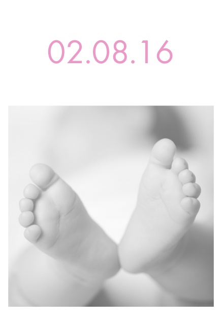 Online Birth announcement with large photo and editbale colorful text. Pink.