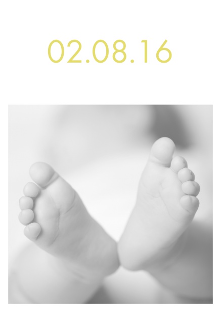 Online Birth announcement with large photo and editbale colorful text. Yellow.