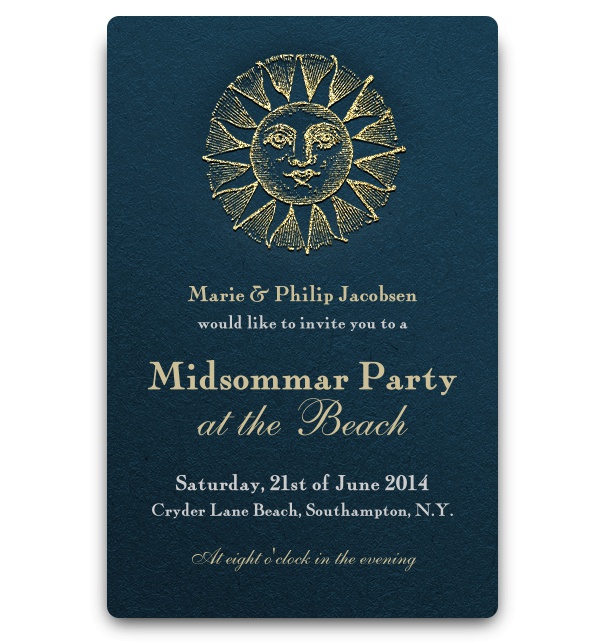 Blue Summer Party Invitation Online with golden sun.