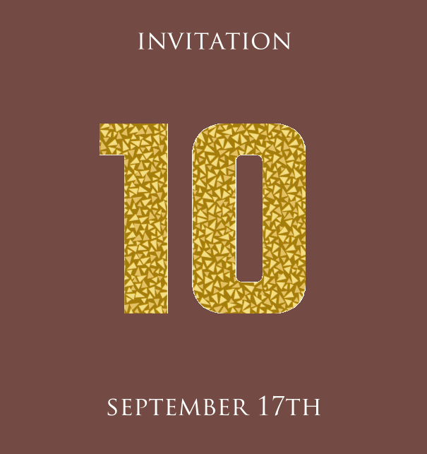 10th Anniversary online invitation card with animated number 10 in golden mosaic stones Gold.