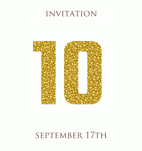 10th Anniversary online invitation card with animated number 10 in golden mosaic stones White.