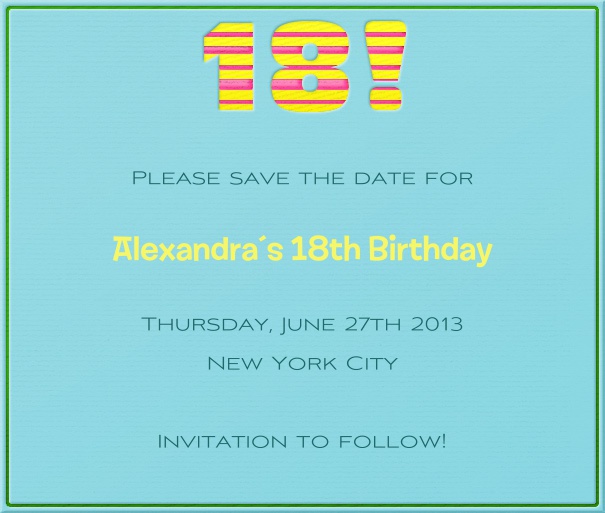 Square Light Blue 18th Birthday Party Save the Date Card.