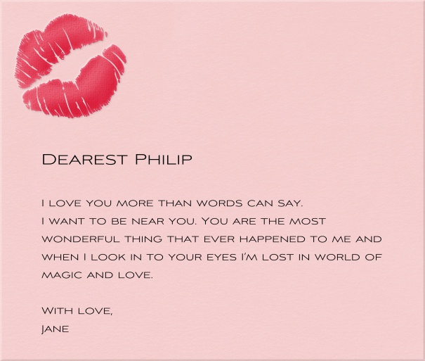 Online Pink Love Letter Card with Kiss.