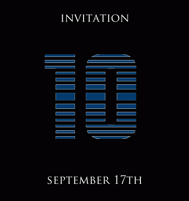 10th Anniversary online invitation card with animated number 10 in cool blue horizontal lines Black.