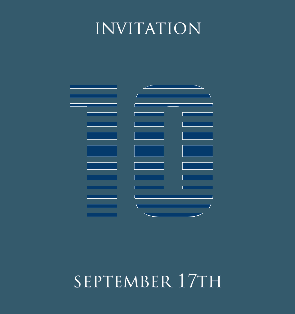 10th Anniversary online invitation card with animated number 10 in cool blue horizontal lines Blue.