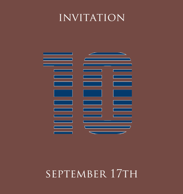 10th Anniversary online invitation card with animated number 10 in cool blue horizontal lines Gold.