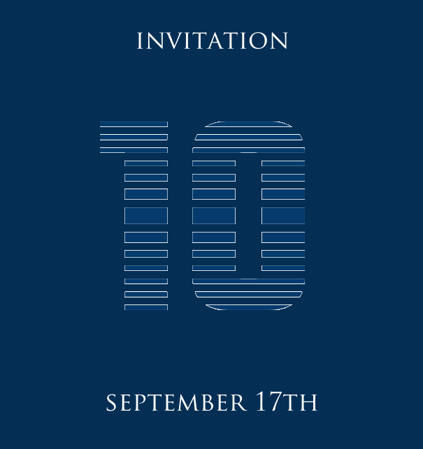 10th Anniversary online invitation card with animated number 10 in cool blue horizontal lines Navy.