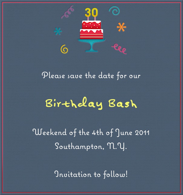 Rectangular Grey Blue Anniversary Save the Date Template with Cake Theme