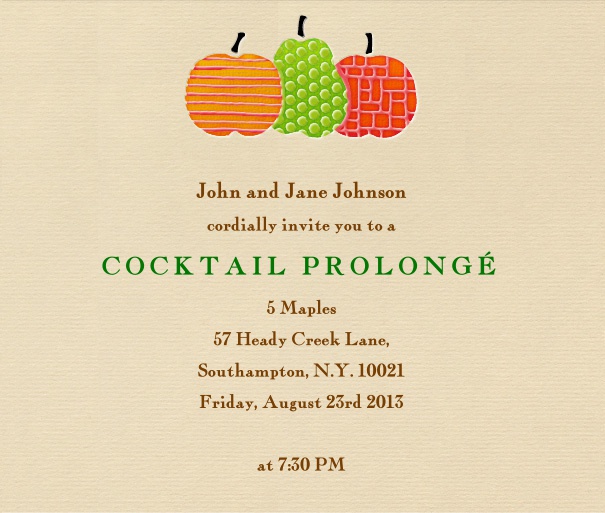 Square Tan Invitation Design with Colorful Fruits Customizable.