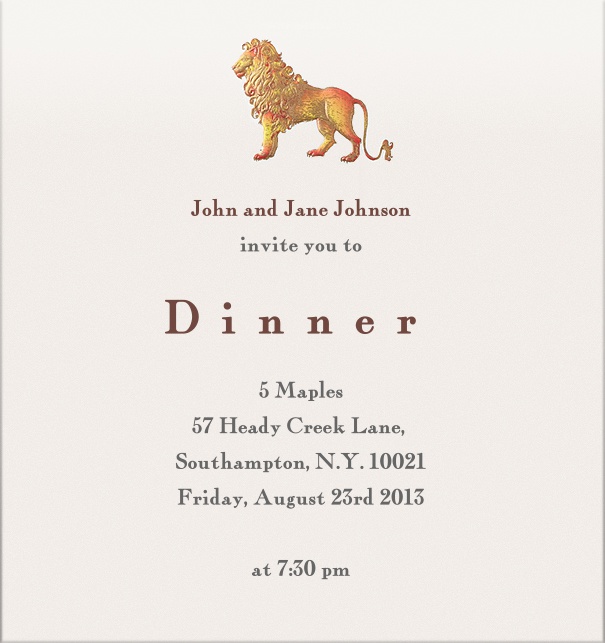 Einladungskarte mit Löwe für private oder geschäftliche Events, Essen, Cocktailparties.