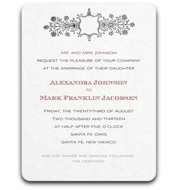 Rectangular Wedding Invitation with artistic floral adornment.