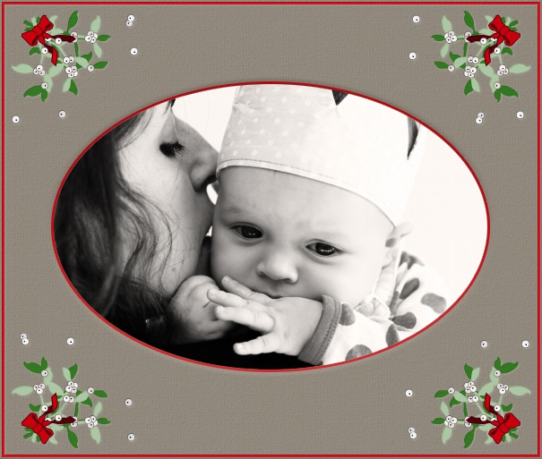 Grey Christmas Card with Christmas Garlands and Photo box.