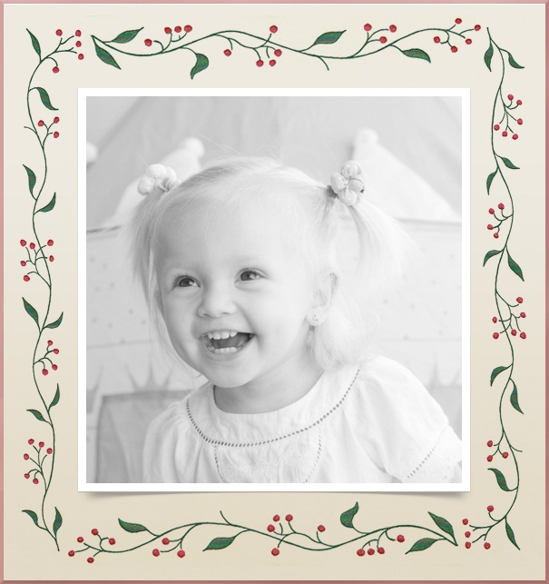Christmas themed Photo Card with Plaid and Holly Border.