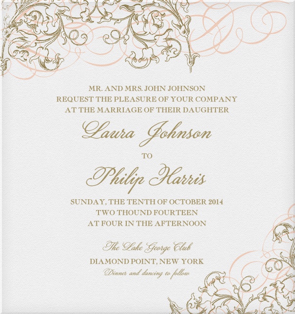 Beige Wedding Invitation online with floral border.