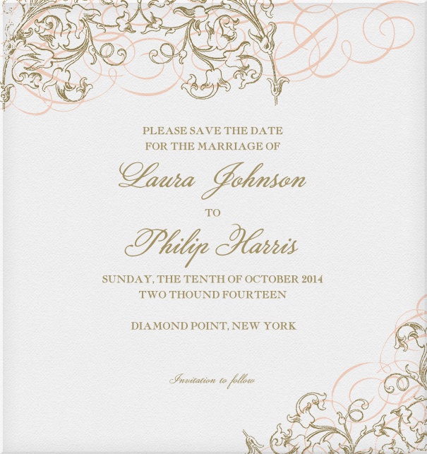 Beige Wedding Save the Date online designed by Pink Orange with floral border.