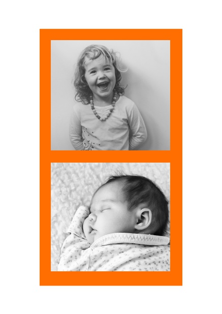 Photo card with two photo fields and with border which is in several colors available. Orange.